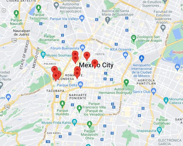Map of galleres in Mexico City