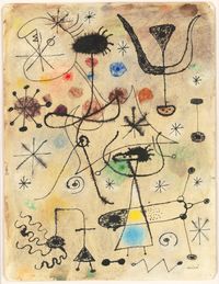 Femmes, oiseau, étoiles by Joan Miró contemporary artwork works on paper, drawing