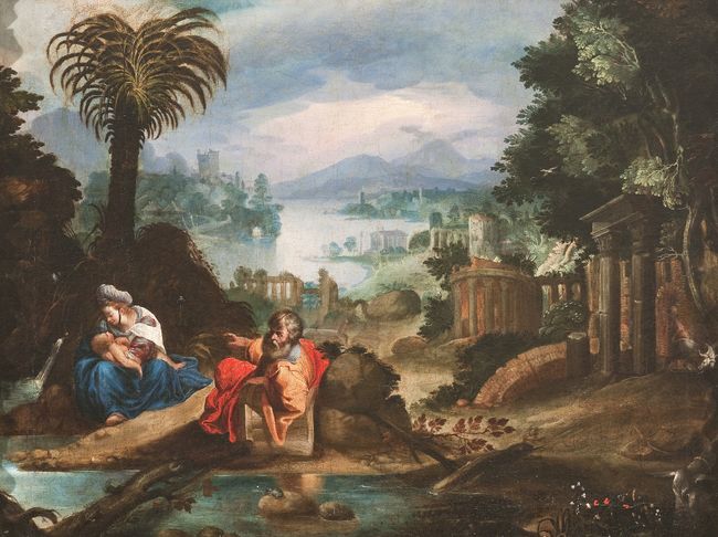 The rest on the flight into Egypt by Flemish Master contemporary artwork