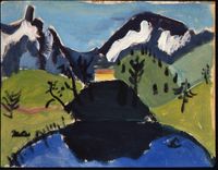 Landschaftsskizze mit Schneebergen (verso: Dame am Stuhl, schlafend) by Gabriele Münter contemporary artwork painting, works on paper