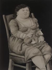 Mujer sentada con perro en el regazo by Fernando Botero contemporary artwork painting, works on paper