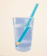 A glass with water and pencil by Dina Gadia contemporary artwork painting