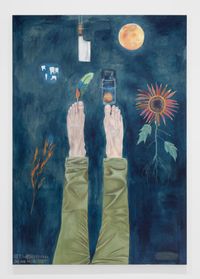 Feet With Feather, Jar And Moon by Michael Hilsman contemporary artwork painting, works on paper