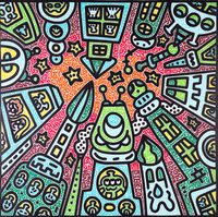 Looking up at Alien Village by Mr Doodle contemporary artwork painting