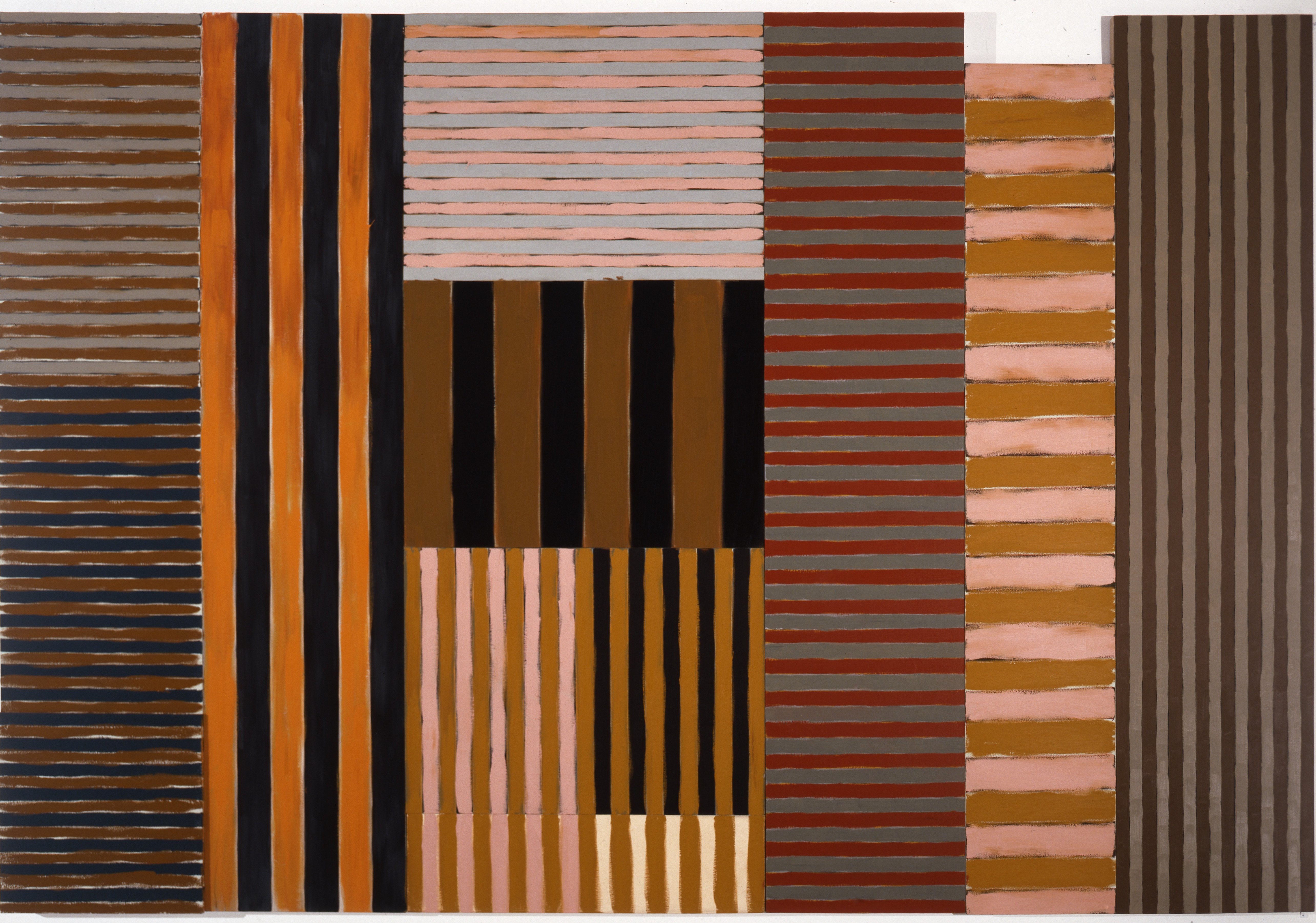 Image: Sean Scully, Adoration, 1982. Oil on canvas, linen and wood 108 x 156” (274.3 x 396.2 cm). Private collection.