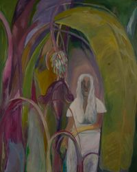 Grandmother and the Banana Flower by Sosa Joseph contemporary artwork painting, works on paper