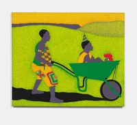 Ungaphakathi Kwe Bhala Umfana, Ngosuku Lwakhe Lokuzalwa 4 500,00 1 4 500,00 – Birthday Boy In A Wheelbarrow by Sibusiso Duma contemporary artwork painting, works on paper