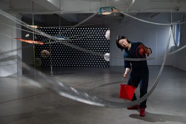 Performance view: Aki Sasamoto, Sounding Lines, Para Site, Hong Kong (28 March 2024). Courtesy Para Site. Photo: Felix S.C. Wong.