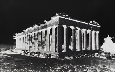 Vera Lutter, Temple of Athena, Acropolis: August 25, 2021 (2021) (detail). Unique gelatin silver print. 20 x 24 inches. © Vera Lutter. Courtesy Gagosian.