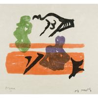 Violet Torso on Orange Stripes by Henry Moore contemporary artwork print