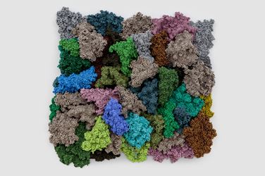Liza Lou, Lichenform II (2018). Glass beads, thread, and epoxy resin on stainless steel. 64.8 x 68.6 x 11.4 cm. Courtesy Lehmann Maupin.