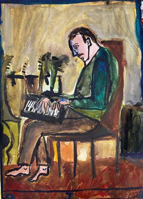 Self Portrait playing piano by Danny Romeril contemporary artwork