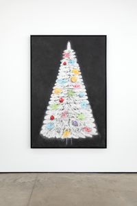 a white christmas tree with coloured lights and decorations by Andrew Sim contemporary artwork works on paper, drawing