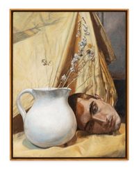Still life with mannequin head by Giangiacomo Rossetti contemporary artwork painting, works on paper, sculpture