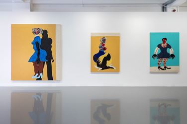 Exhibition view: Tschabalala Self, Thigh High, Pilar Corrias (2 October–9 November 2019). Courtesy the artist and Pilar Corrias, London. Photo: Damian Griffiths.