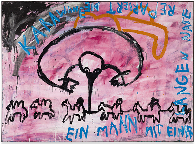 EIN MANN MIT EINER LANGEN NASE REPARIERT DIE KARAWANE by Walter Dahn contemporary artwork