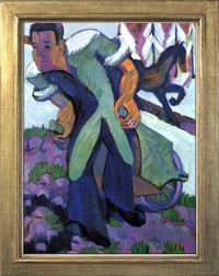 Bauer einen Schubkarren ziehend (Farmer pulling a wheelbarrow) by Ernst Ludwig Kirchner contemporary artwork painting