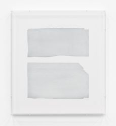 Florian Pumhösl, Untitled (white study, 'saltem') (2021). Acrylic primer on lead. 39 x 33 cm. Courtesy Galerie Buchholz, Berlin.