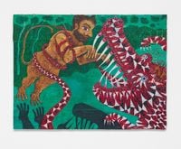 Hanuman fighting Sarusa by Mark Connolly contemporary artwork painting, works on paper