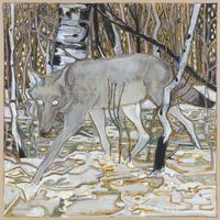 wolf in birch trees by Billy Childish contemporary artwork painting