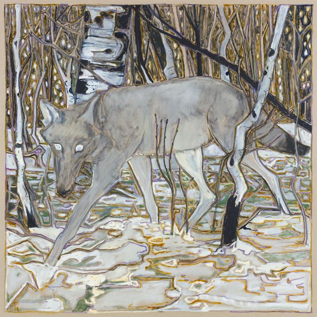 wolf in birch trees by Billy Childish contemporary artwork