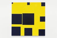 no title (ivory black on cadmium yellow, nine square progression around the edges) by Paul Mogensen contemporary artwork painting, works on paper