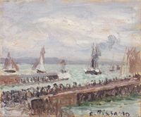 Entrée du port du Havre et le brise-lames ouest, soleil, mer agitée by Camille Pissarro contemporary artwork painting, works on paper