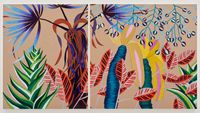 Blue Palms & Red Leaves by Sydney Albertini contemporary artwork painting, works on paper, drawing