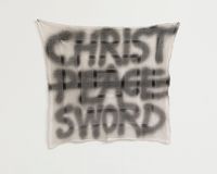 Christ, Peace, Sword by Tomislav Brajnović contemporary artwork painting, textile