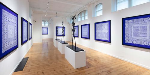 Exhibition view: Rachid Koraïchi, Celestial Blue, October Gallery, London (7 March–13 April 2024). Courtesy October Gallery.