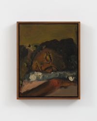 Danielle Mckinney, Shut Eye (2023). Oil on linen. 50.8 x 40.6 cm. 54.9 x 44.8 cm (framed). © Danielle Mckinney. Courtesy Marianne Boesky Gallery, New York and Aspen. Photo: Pierre Le Hors.Image from:Frieze London 2023: Six Paintings to Spend Time WithRead Advisory PerspectiveFollow ArtistEnquire