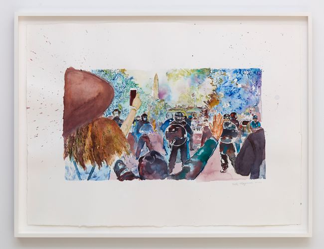 No Justice, No Peace: Black Lives Matter and George Floyd Protestors vs. the Repressive State Apparatus, May 30, 2020 by Keith Mayerson contemporary artwork