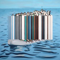 Darren Coffield, Against the Tide (2019). Acrylic on canvas. 100 x 100 cm. Courtesy Dellasposa Gallery, London. 
