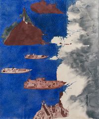 burning boats, flat earth theory by Judy Watson contemporary artwork painting