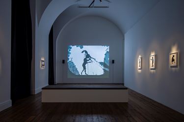 Exhibition view: Kara Walker, From Black and White to Living Color: The Collected Motion Pictures and Accompanying Documents of Kara E. Walker, Artist., Spruth Mägers, London (4 October–21 December 2019).  Courtesy Sprüth Magers. Photo: Voytek Ketz.