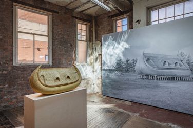 Exhibition view: Simon Starling, Houseboat for Ho (Presented by The Strawman), The Modern Institute,Bricks Space, Glasgow (25 April–25 May 2024).Courtesy The Artist and The Modern Institute. Photo: Patrick Jameson.