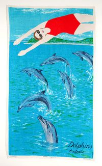 Diving with Dolphins by Adrienne Doig contemporary artwork mixed media, textile, textile, textile