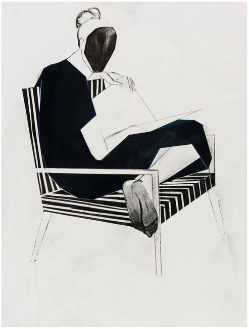 Untitled (black feet, reading on chair) by Iris Schomaker contemporary artwork