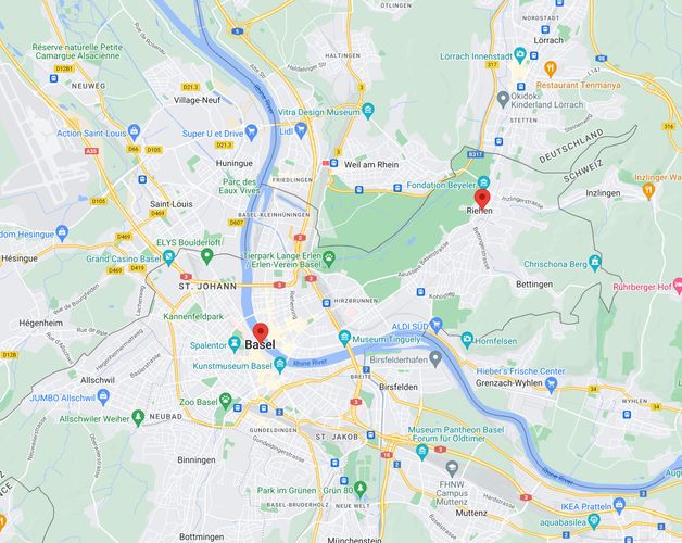 Map of galleres in Basel