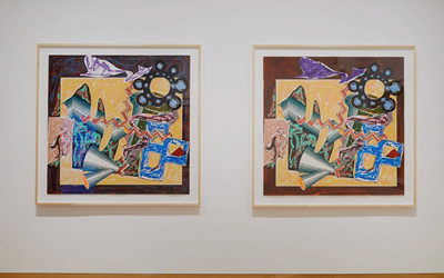 Exhibition view: Frank Stella, Illustrations after El Lissitzky’s Had Gadya: The Unique Colour Variants, Waddington Custot, London (13 November–19 December 2014). Courtesy Waddington Custot, London. 