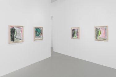 Exhibition view: Carroll Dunham, Somatic Transmission & Qualiascope (Recent Paintings), Galerie Max Hetzler, Paris (30 April–4 June 2022). Courtesy Galerie Max Hetzler.