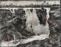Colonial Landscape, Falls & Vessels (from Applied Drawings), 1996 Charcal and pastel on paper by William Kentridge contemporary artwork painting, works on paper, drawing