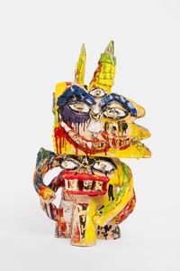 Yellow Spikey Figure with Horn by Ramesh Mario Nithiyendran contemporary artwork ceramics
