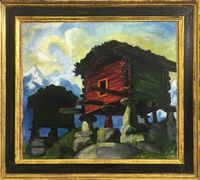 Walliser Hütten (Valais huts) by Hermann Max Pechstein contemporary artwork painting