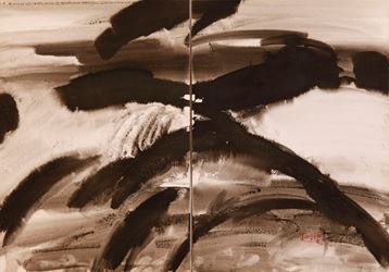 T'ang Haywen, Untitled (c.a. 1970). Ink and watercolour on Kyro card. Diptych, 70 x 100 cm. Courtesy de Sarthe.
