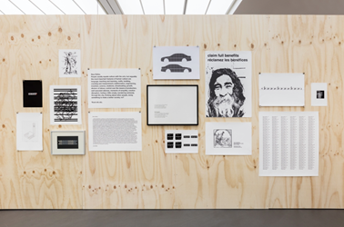 Exhibition view: Liam Gillick, Were People This Dumb Before TV? A Curated Selection from the Graphic Archive 1990–2017, Esther Schipper, Berlin (2 July–12 August 2017). Courtesy Esther Schipper. Photo: © Andrea Rossetti.