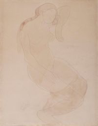 Femme nue accoudée vers la droite by Auguste Rodin contemporary artwork painting, works on paper, drawing