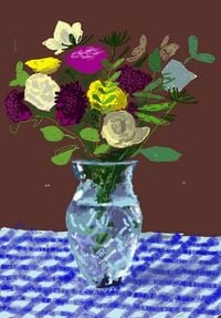 20th March 2021, Flowers, Glass Vase on a Table by David Hockney contemporary artwork painting