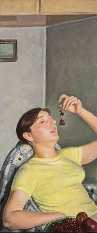 Girl having grapes by You Yong contemporary artwork painting