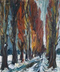 Row of poplar trees by Kazuharu Hanada contemporary artwork painting